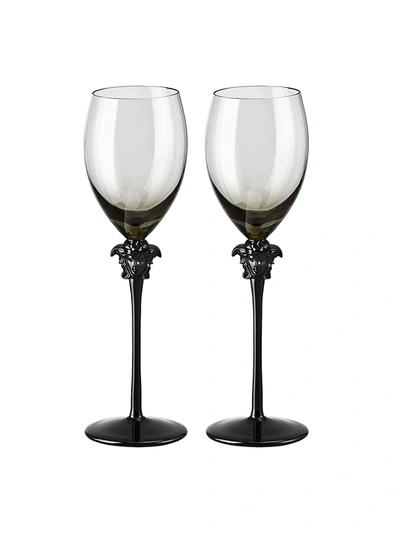 Shop Versace White Wine Glass Set In Black