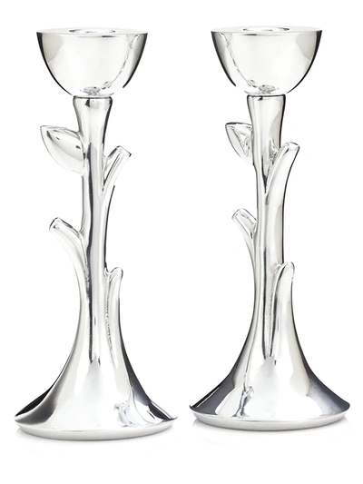 Shop Nambe Tree Of Life Sabbath Candlesticks Two-piece Set In Silver