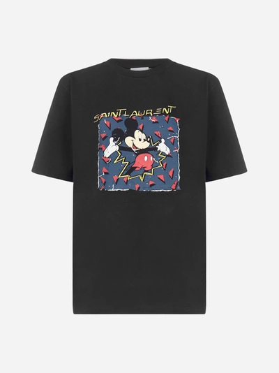 Shop Saint Laurent T-shirt In Cotone Con Stampa In Black - Multicolor