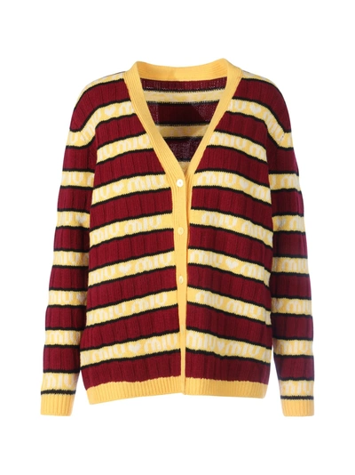 Shop Miu Miu Striped Cardigan With Buttons In Red