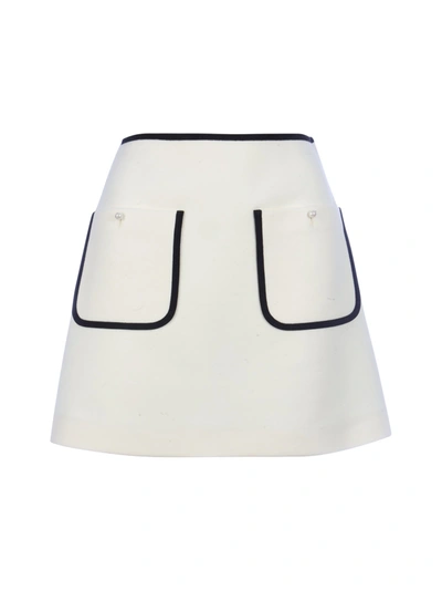 Shop Miu Miu Contrast-trim A-line Skirt In Nude & Neutrals