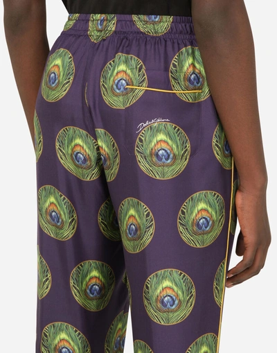 Shop Dolce & Gabbana Polka-dot And Peacock-print Silk Pajama Pants In Multicolor