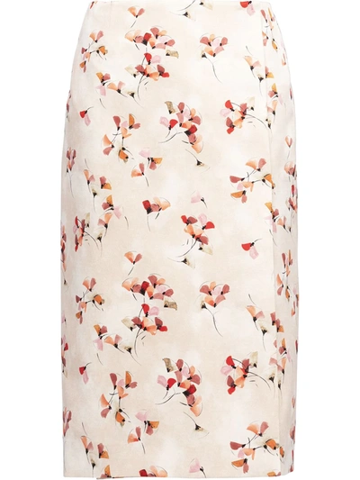Shop Prada Floral-print Knee-length Skirt In Neutrals