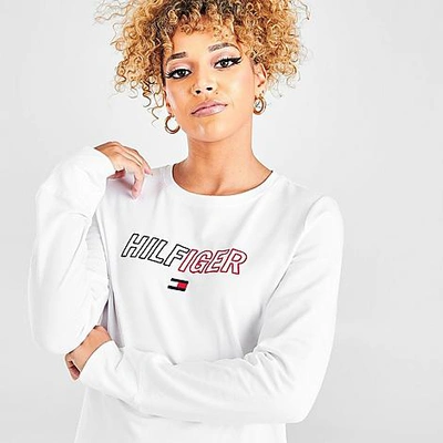 Shop Tommy Hilfiger Women's Tommy Jeans Embroidered Scoop Neck Long-sleeve T-shirt In White