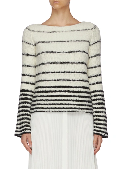 Shop Theory Stripe Crop Knit Sweater In Black,white