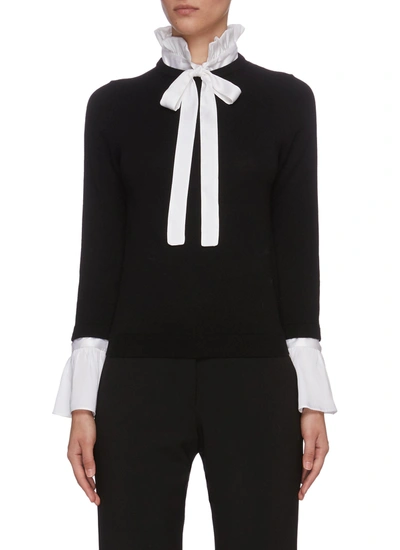 Shop Alice And Olivia 'classic Cornelia' Contrast Ruffle Tie Neck Sweater In Black