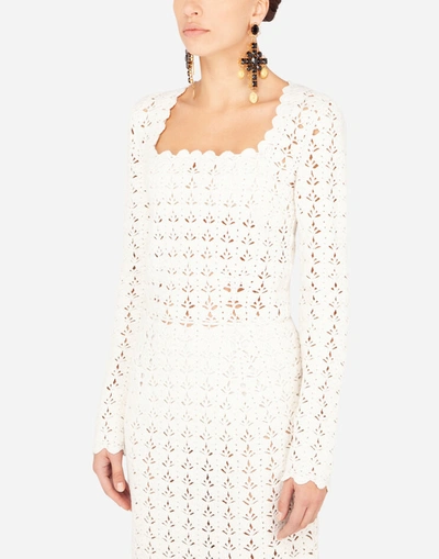 Shop Dolce & Gabbana Wool Crochet Midi Dress