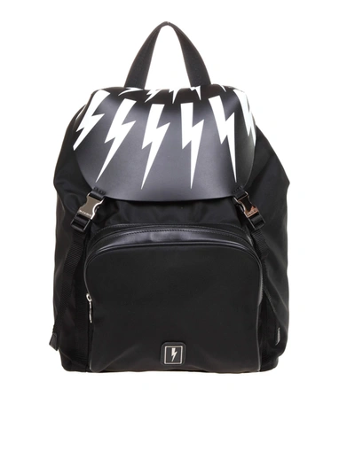 Shop Neil Barrett Neil Barret Fair-isla Thunderbolt Backpack In Black Nylon In Black/white