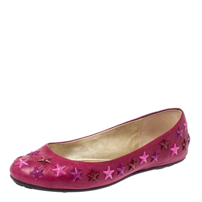 Pre-owned Jimmy Choo Pink Leather Western Star Studded Ballet Flats Size 38
