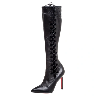 Pre-owned Christian Louboutin Black Leather Goulue High Boots Size 37