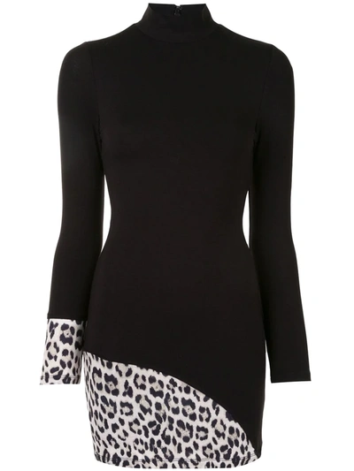 Shop Alice And Olivia Leopard Print Panelled Bodycon Dress In Black