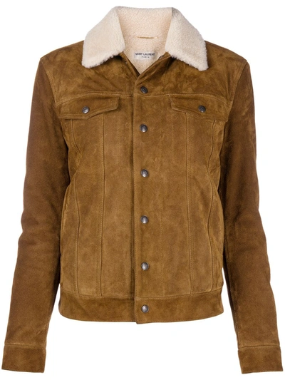 Shop Saint Laurent Shearling-lined Suede Jacket In Brown