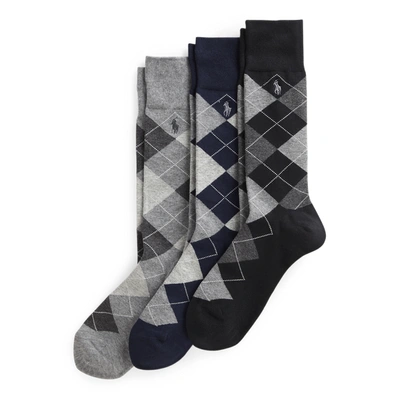 Shop Polo Ralph Lauren Argyle Dress Sock 3-pack In Grey, Navy, Black