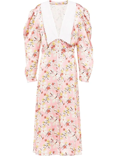 Miu Miu Floral Print Sablé Dress In Pink