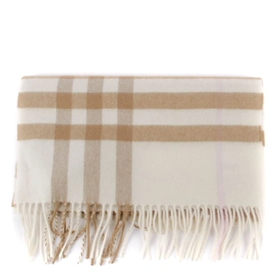 Shop Burberry Check Print Cashmere Scarf In White / Alabaster