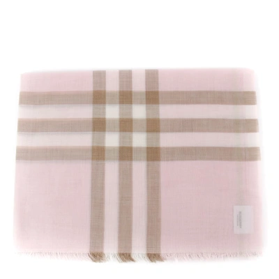 Shop Burberry Check Pattern Wool Silk Blend Scarf In Alabaster