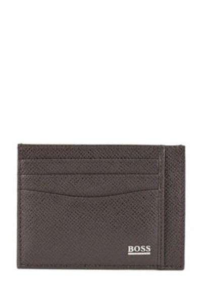 Shop Hugo Boss - Signature Collection Card Holder In Palmellato Leather - Dark Brown