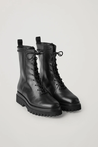 Shop Cos Leather Lace-up Chunky Boots In Black