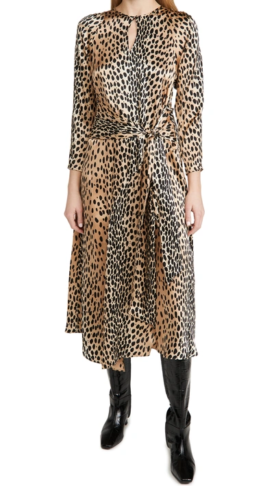 Shop Rebecca Taylor Long Sleeve Leopard Tie Dress In Golden Combo