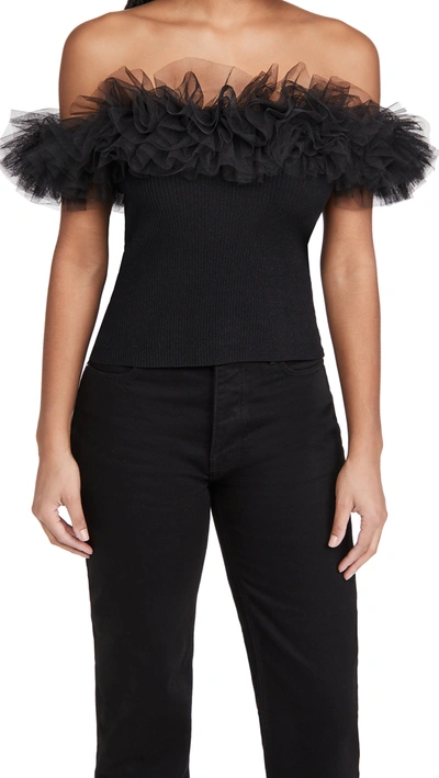 Shop Autumn Cashmere Off Shoulder Tulle Top In Black/black