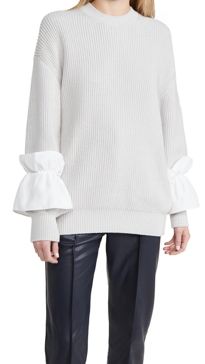 Shop Adeam Ruffle Cuff Sweater In Light Grey