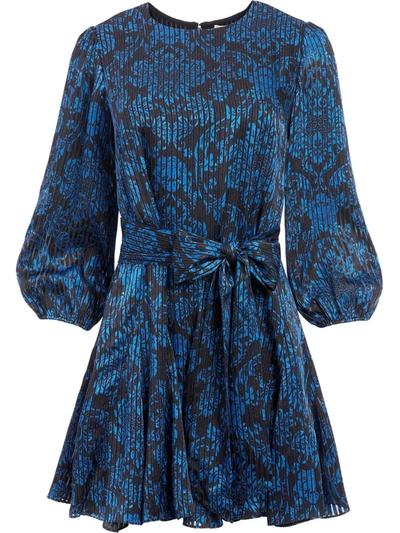 Alice And Olivia Mina' Floral Print Pinstripe Puff Sleeve Mini Dress In  Blue | ModeSens