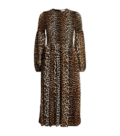 Shop Ganni Leopard-print Georgette Midi Dress