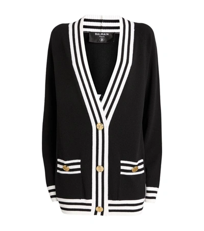 Shop Balmain Striped Logo Cardigan