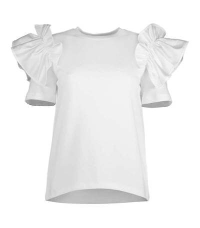 Shop Adeam Short Sleeve Ruffle Tee Shirt In White