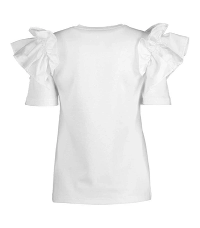 Shop Adeam Short Sleeve Ruffle Tee Shirt In White