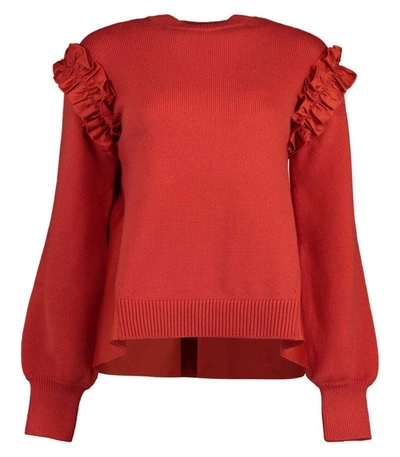 Shop Adeam Red Ruffle Sweater In Sunrise