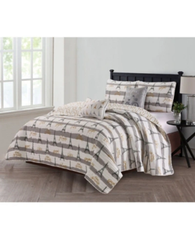 Shop Harper Lane Bonjour Paris 5 Piece Quilt Set Full/queen In Gray