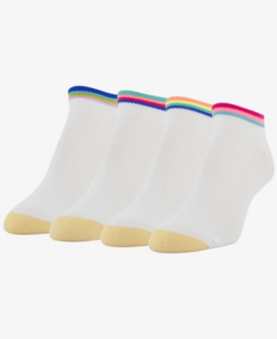 Shop Gold Toe Goldtoe Women's 4 Pack Racer Stripe Liner Socks In White/pink, White/coral, White/aqua, White/blue