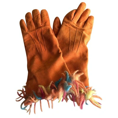 Pre-owned Romeo Gigli Orange Suede Gloves