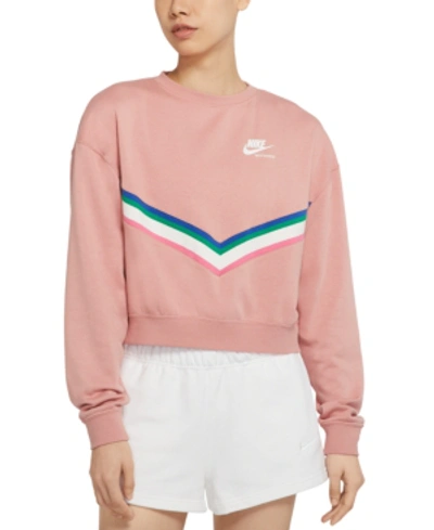 Nike Women's Sportswear Heritage Fleece Sweatshirt In Rust Pink/white |  ModeSens