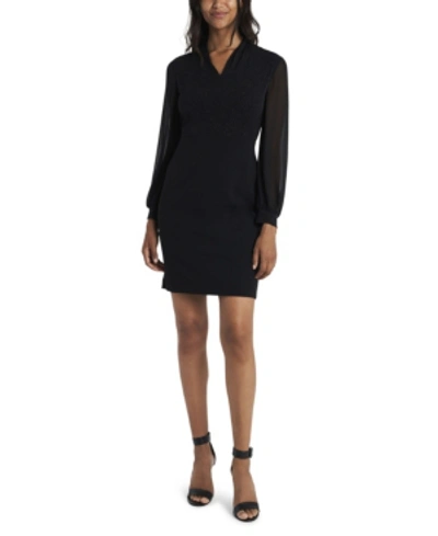 Shop Vince Camuto Women's Sparkle Jersey Chiffon Dress In Black