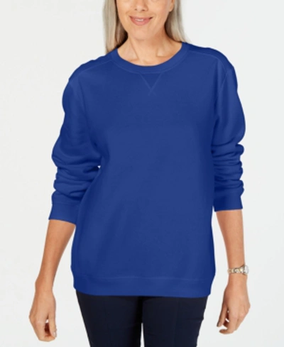 Shop Karen Scott Crew Neck Fleece Sweatshirt, Created For Macy's In Ultra Blue
