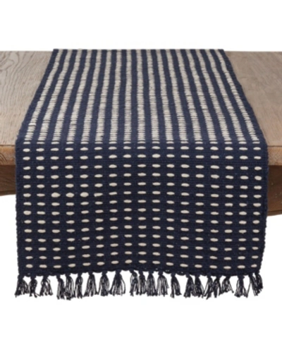 Saro Lifestyle Dashed Woven Long Table Runner In Navy Blue