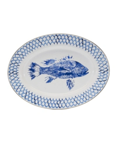 Shop Golden Rabbit Fish Camp Enamelware Oval Platter In Blue