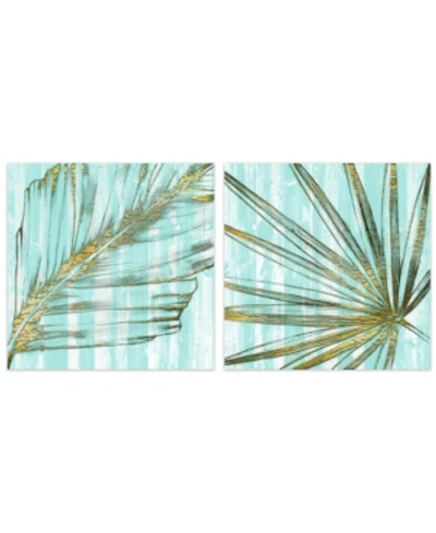 Shop Empire Art Direct Beach Frond In Gold I I Frameless Free Floating Tempered Art Glass Wall Art, 38" X 38" X 0.2" In Blue