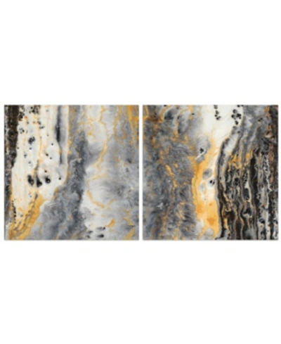 EMPIRE ART DIRECT BANDS OF GOLD A B FRAMELESS FREE FLOATING TEMPERED GLASS PANEL GRAPHIC ABSTRACT WALL ART, 38" X 38"  