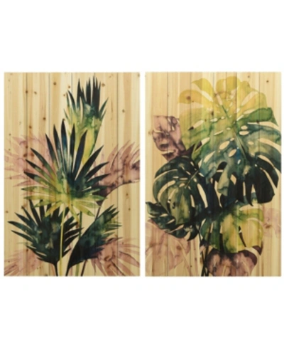 Shop Empire Art Direct Twilight Palms Iii Iv Arte De Legno Digital Print On Solid Wood Wall Art, 36" X 24" X 1.5" In Green
