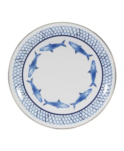 Golden Rabbit Fish Camp Enamelware Dinner Plates, Set Of 4 In Blue