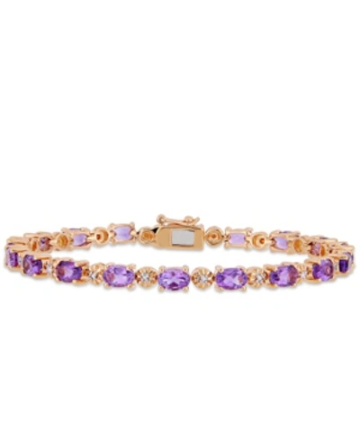 Shop Macy's Amethyst (7-1/5 Ct.t.w.) With Diamond Accent Tennis Bracelet In 18k Rose Gold Over Sterling Silver In Purple