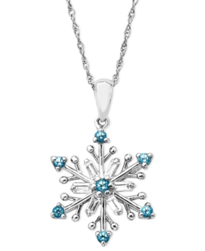 Macy's Sterling Silver Necklace, Blue Topaz (3/8 Ct. T.w.) And White Topaz (3/8 Ct. T.w.) Snowflake Pendant In Blue Topaz