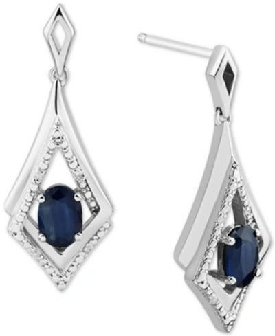 Macy's Sapphire (1-1/3 Ct. T.w.) & Diamond Accent Drop Earrings In Sterling Silver (also In Ruby) In Sapphire