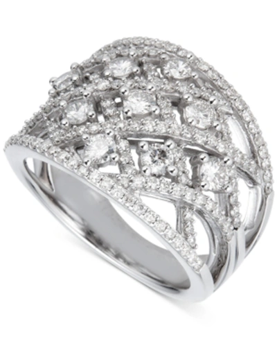 Shop Macy's Diamond Crisscross Statement Ring (1-1/2 Ct. T.w.) In 14k White Gold