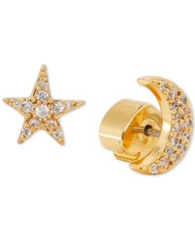 Shop Kate Spade Gold-tone Pave Star & Moon Mismatch Stud Earrings