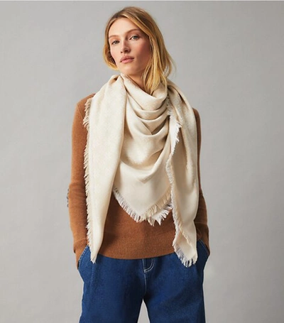 Shop Tory Burch Jacquard Traveler Scarf In Classic Camel