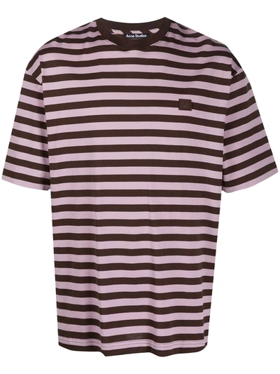Shop Acne Studios Face-patch Striped T-shirt In Purple